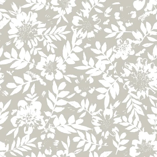 白い花とシームレスな抽象的な灰色の背景 — ストックベクタ