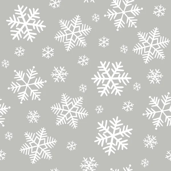 手描きの雪片とシームレスなグレーの抽象的な背景 ベクトル冬のシンボル — ストックベクタ