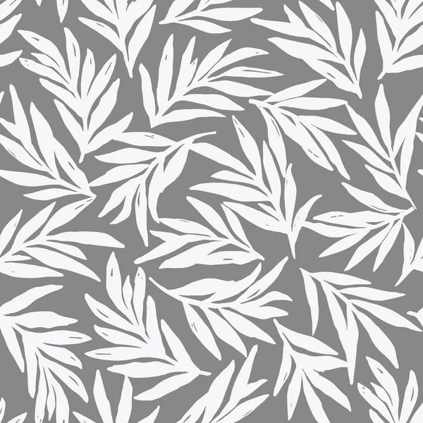 Nahtlose Abstrakte Muster Mit Weißen Blättern Auf Grauem Hintergrund Vektor — Stockvektor