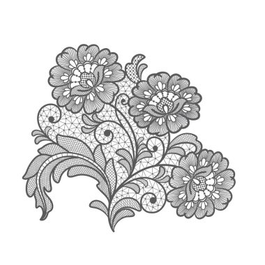 Dantelli çiçek süsleme elementi. Vektör siyah dantel çiçekler.