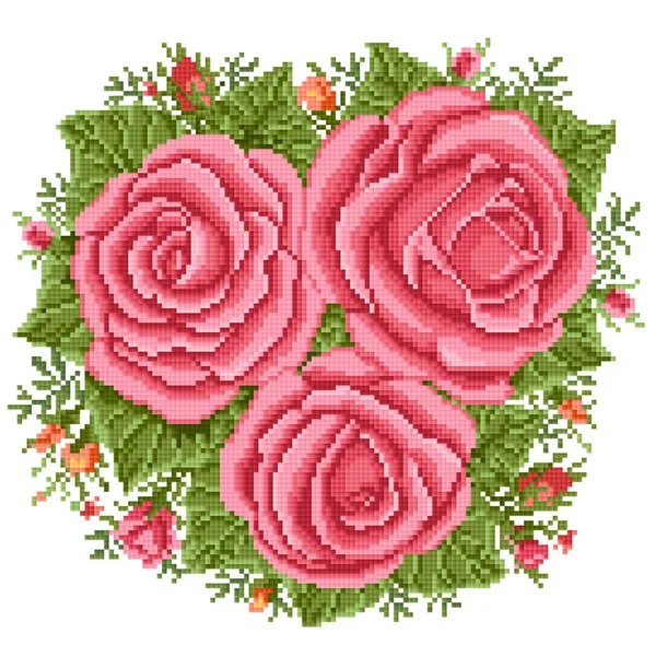 Bouquet Delle Rose Ricamo — Vettoriale Stock