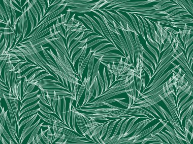 İnce çizgilerle çizilmiş yapraklarla kusursuz ve soyut bir arka plan. Açık yeşil yapraklı yeşil arkaplan, tek renkli. Vektör çiçek desenli.