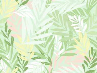 Abstract botanical art green background vector. Natural hand drawn pattern design with leaves branch collage. Design for fabric, print, cover, banner, wallpaper. clipart