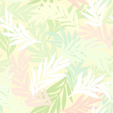 Seamless floral background with handmade leaves. Vector yellow pattern with yellow, peach and green pistachio leaves. clipart