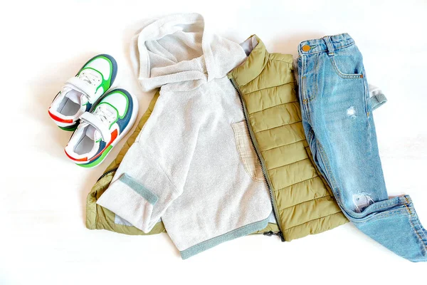 Vest Jumper Jeans Pants Sneakers Set Baby Children Clothes Clothing — 스톡 사진