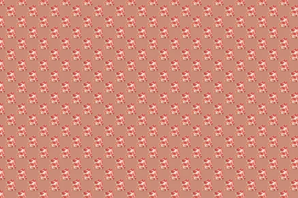 Seamless Food Pattern Raw Pork Meat Slices Pink Red Background — Stockfoto