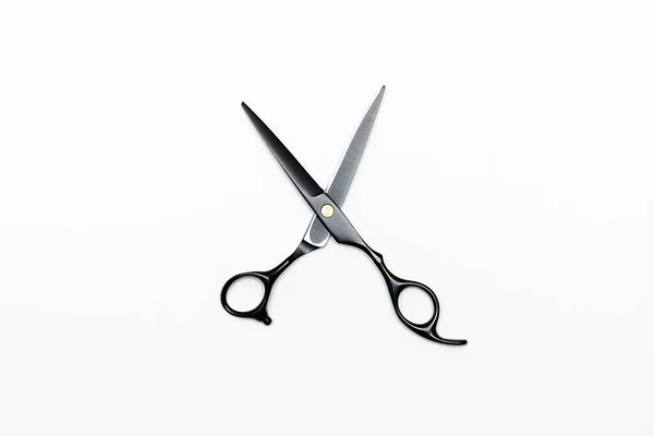 Profesionální Černé Kadeřnické Nůžky Izolované Bílém Pozadí Kolekce Hřebenů Vlasové — Stock fotografie