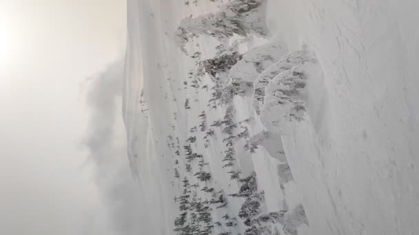 Scenic Mountains Nature Panorama Landscape Ski Resort Heavy Snowstorm Snowfall – stockvideo