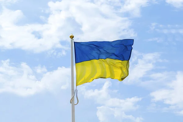 Ukrainian National Blue Yellow Colors Flag Waving Wind Blue Sky — Stock fotografie