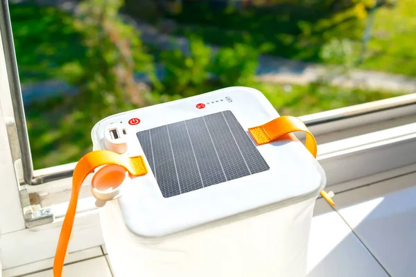 Solar Photovoltaic Powered Lantern Usb Port Charge Phone Accumulate Energy — Stock Photo, Image