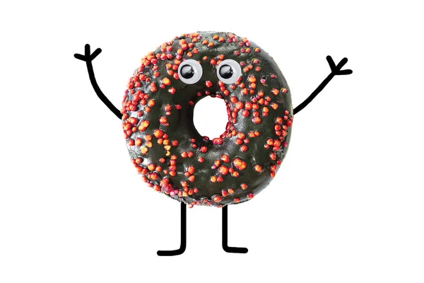 Grappige Heerlijke Zoete Suiker Bruine Zwarte Donut Donut Met Glazuur — Stockfoto