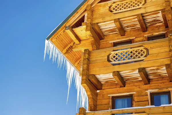 Village Rural House Mansion Hotel Covered Snow Big Icicles Winter Royalty Free Stock Photos
