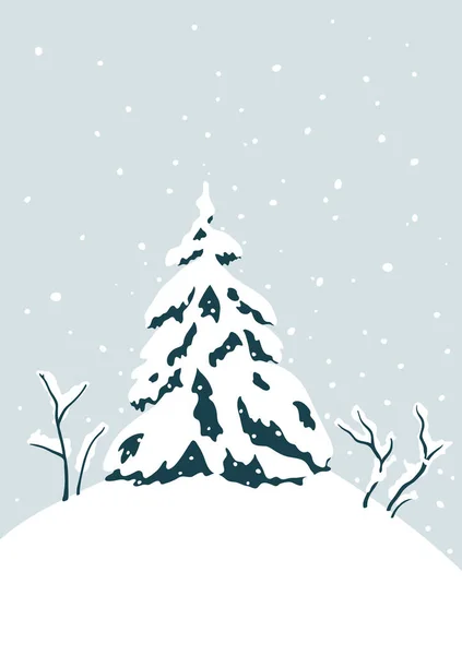 Paisagem Inverno Com Coníferas Florestais Neve — Vetor de Stock
