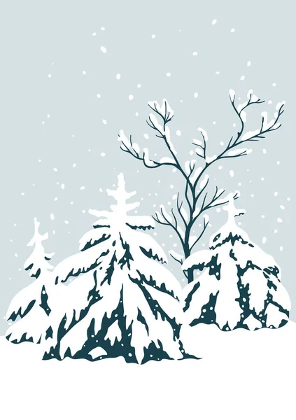 Winter Landscape Forest Conifer Trees Snow — Stock Vector