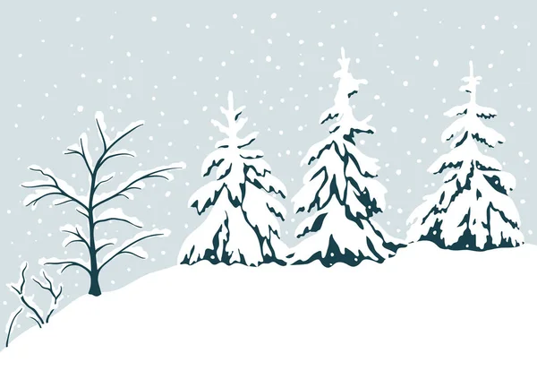 Χειμερινό Τοπίο Δασικά Κωνοφόρα Δέντρα Και Χιόνι — Διανυσματικό Αρχείο