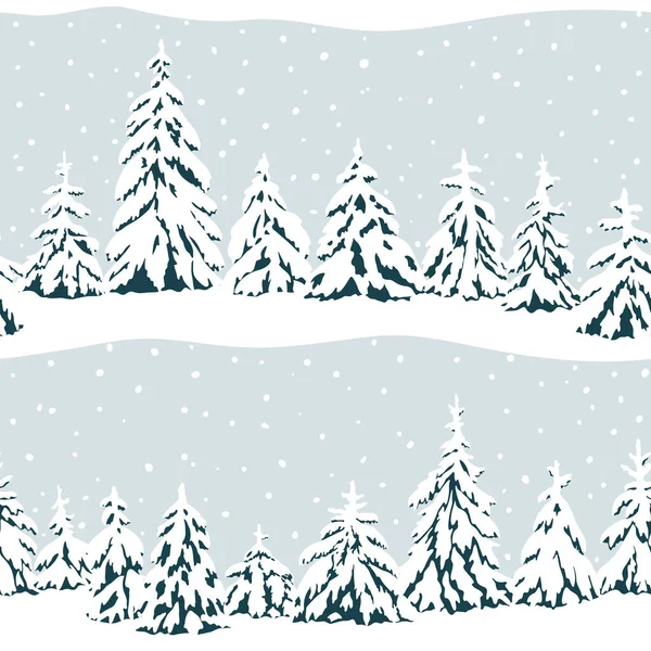 Bezešvé Vzor Zimní Stromy — Stockový vektor