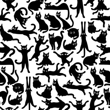 Komik siyah kedilerle kusursuz desen