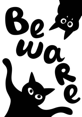 Komik siyah kedili siyah beyaz bir kartpostal.