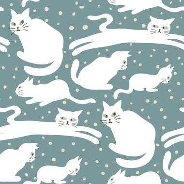 Komik beyaz kedilerle kusursuz desenler