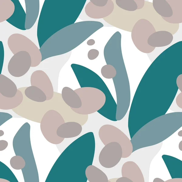 Abstract Floral Seamless Pattern Wavy Leaves Spots — Stock Vector