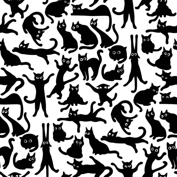 Безшовний Візерунок Смішними Чорними Кішками — стоковий вектор