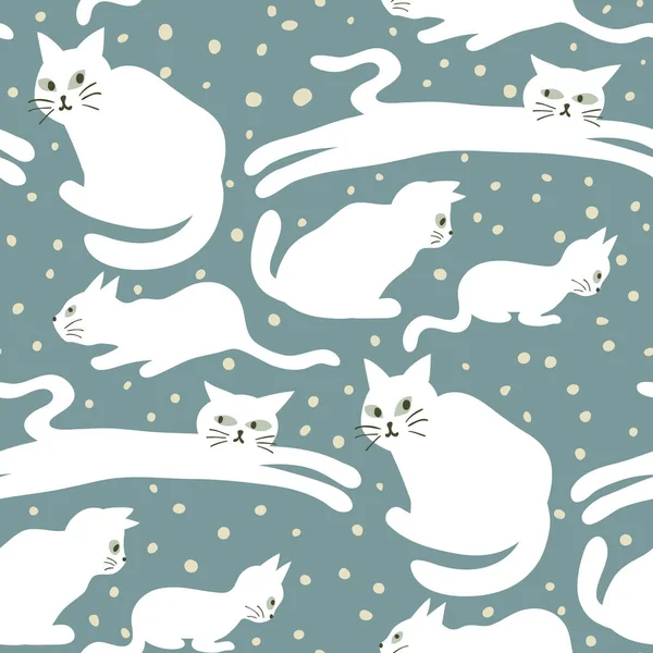 Sömlösa Mönster Med Roliga Vita Katter — Stock vektor