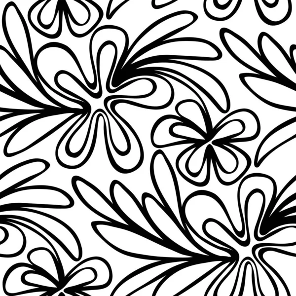 Черно Белый Бесшовный Цветочный Узор — стоковый вектор