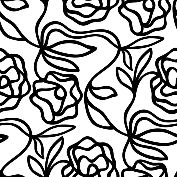 Patrón Sin Costura Floral Blanco Negro — Archivo Imágenes Vectoriales