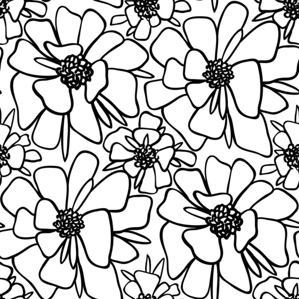 Чорно Білий Квітковий Безшовний Візерунок Ліцензійні Стокові Вектори