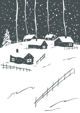 Kar altında köy olan kış manzarası