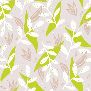 Yeşil yapraklı, laleli ve dallı çiçek desenli.