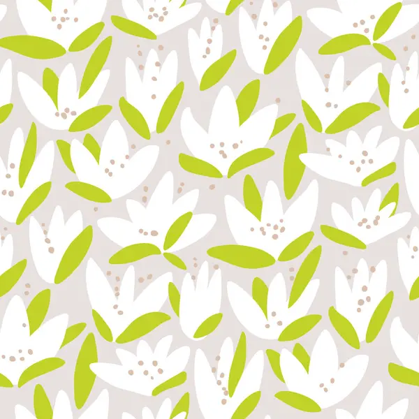 Seamles Pattern White Flowers Leaves Royalty Free Stock Illustrations