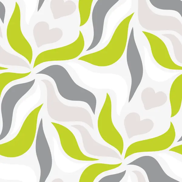 Seamless Pattern Abstract Wavy Leaves Hearts Vector Graphics