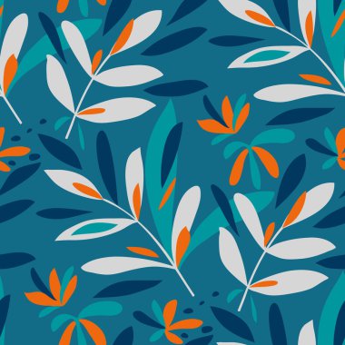 Renkli dalları ve yaprakları olan kusursuz çiçek desenleri.