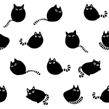 Komik kedileri olan siyah beyaz desenli