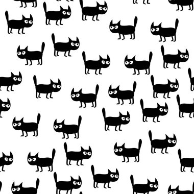 Komik kedileri olan siyah beyaz desenli
