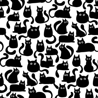 Komik kedileri olan siyah beyaz desenli