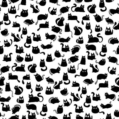 Komik kedileri olan siyah beyaz desenli