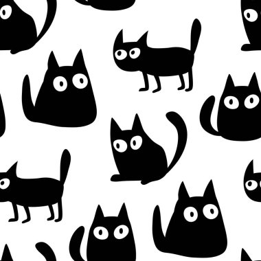 Komik kedileri olan siyah beyaz desenli