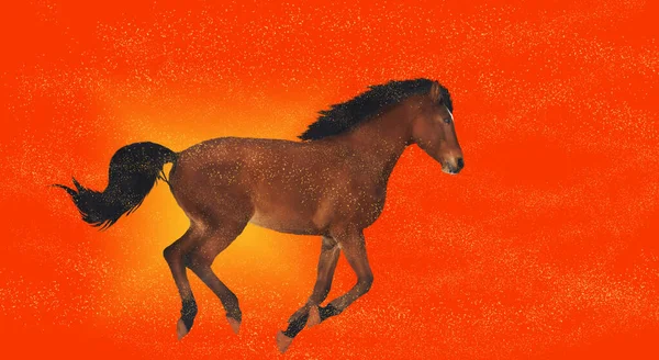 Horse Runs Flying Sand Orange Background Symbol Freedom Primeval — Stock Photo, Image