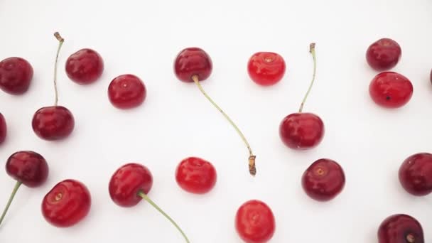 红色的樱桃躺在白色的背景上 有水果 — 图库视频影像