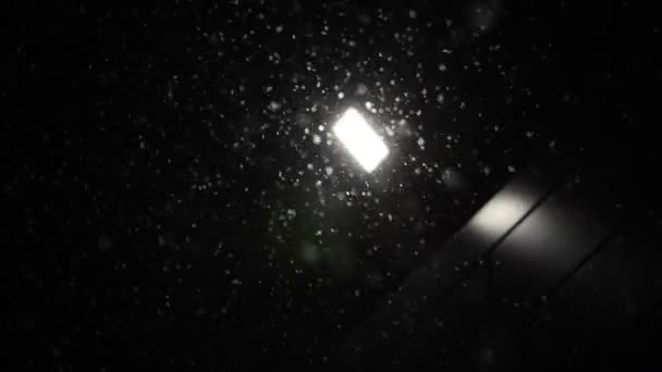 Снег Падает Фоне Замедленного Движения Ночного Фонаря Зима — стоковое видео