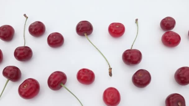 Cherries Lie White Background Departure Camera Berries Juice — Stock Video