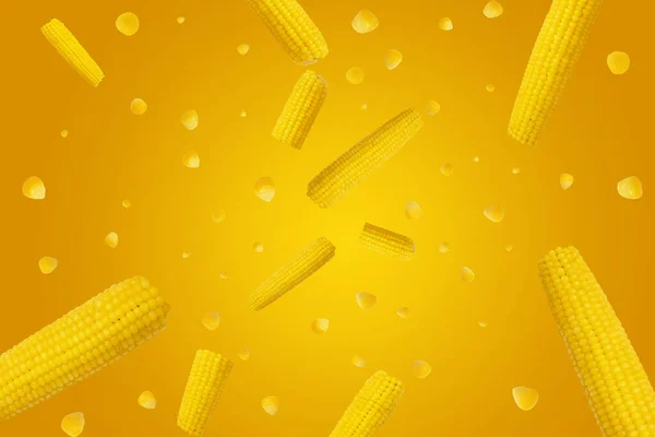 黄色背景下的玉米及其谷物 玉米产品 — 图库照片