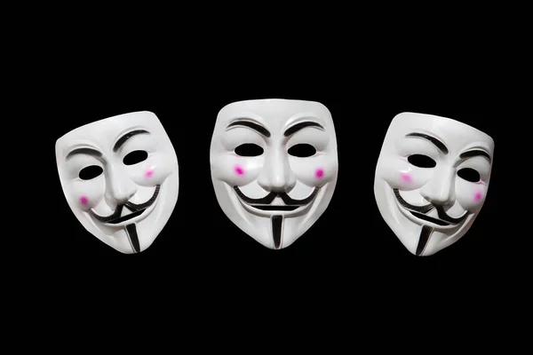 Anonymous Mask Isolated Black Background Internet Scammers Hacking — Stock Photo, Image