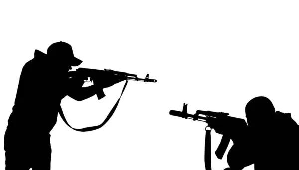 Lucha Contra Las Personas Con Ametralladoras Siluetas Conflicto Militar Terrorismo —  Fotos de Stock