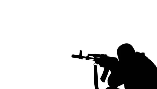 Makineli Tüfekli Bir Asker Askeri Çatışma Terörizm Vaat Ediyor — Stok fotoğraf