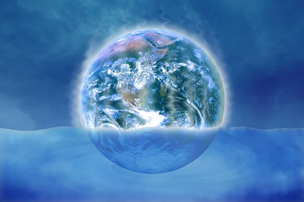Showing Earth Sinking Rising Sea Levels Blue Sea Sky — Stock Photo, Image