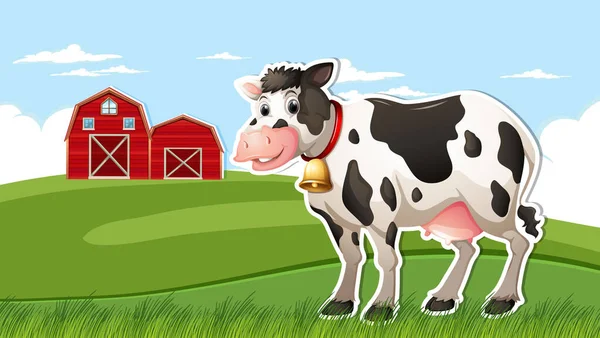 Cow Farm Meadow Background Illustration — Stock Vector