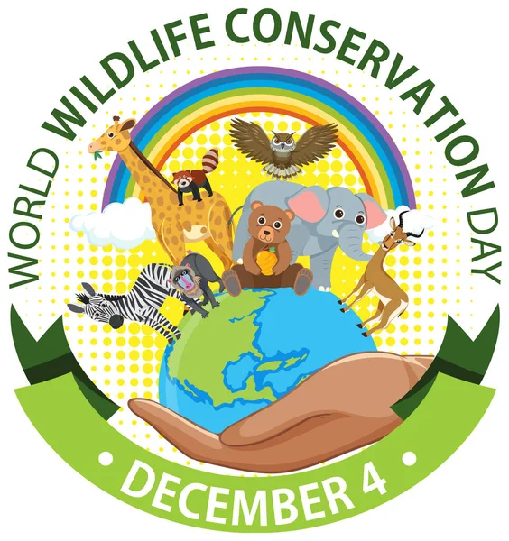 Giornata Mondiale Della Conservazione Della Fauna Selvatica Banner Design Illustration — Vettoriale Stock